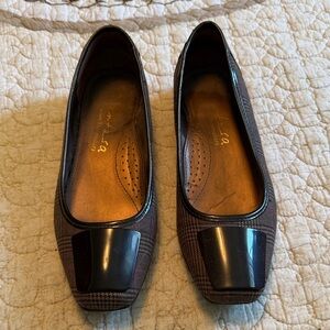 Ara Brown Plaid Flats with Black Patent Toe Caps